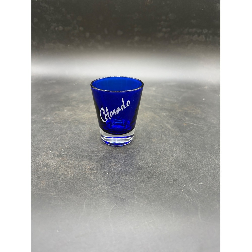 Colorado Souvenir Shot Glass Cobalt Blue Glass Weighted Base Cursive Script